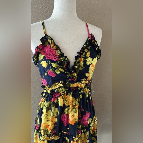 Floral Navy Print Women's Dress - Picture 6 of 8